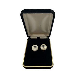 Designer Signed "NJ" Nana Jacqueline Clip Swarovski Earrings Gold Brass Plated